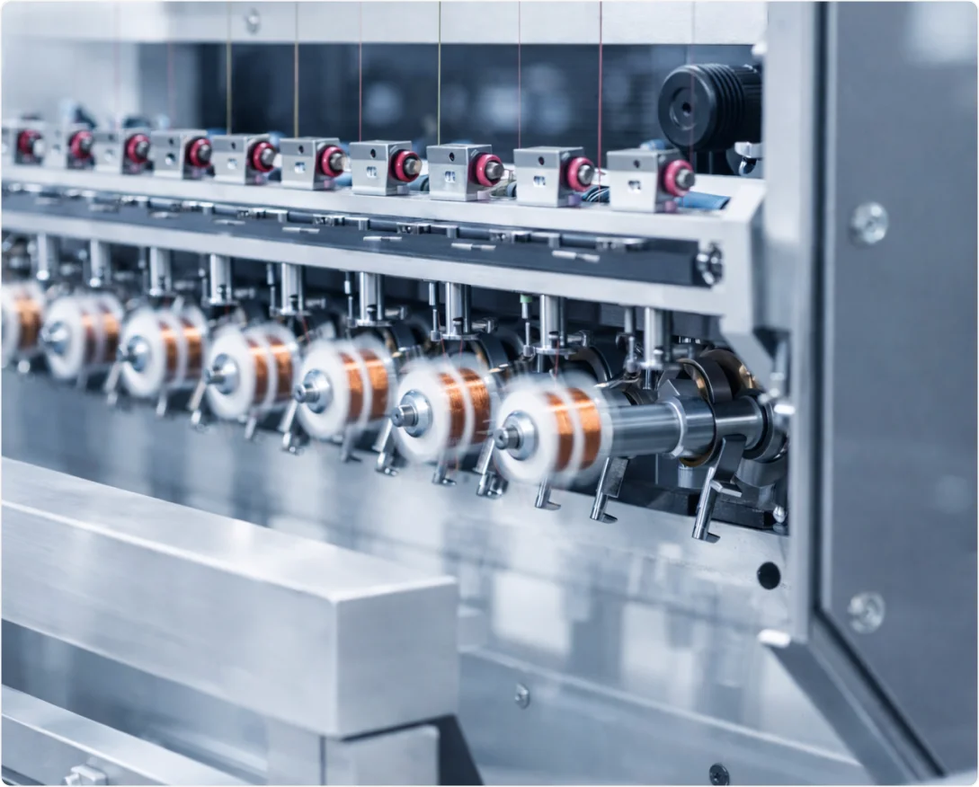 Avvolgitrice per trasformatori risonanti Itacoil in produzione.